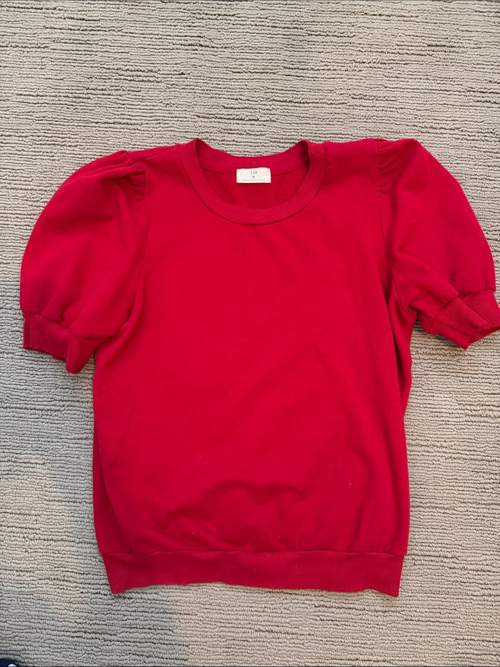 T.La for Anthropologie Red Puff Sleeve Knit Tee Sz M